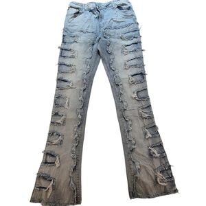 Guapi Men's Distressed Light Wash Denim Straight Fit Jeans Streetwear Ripped 40